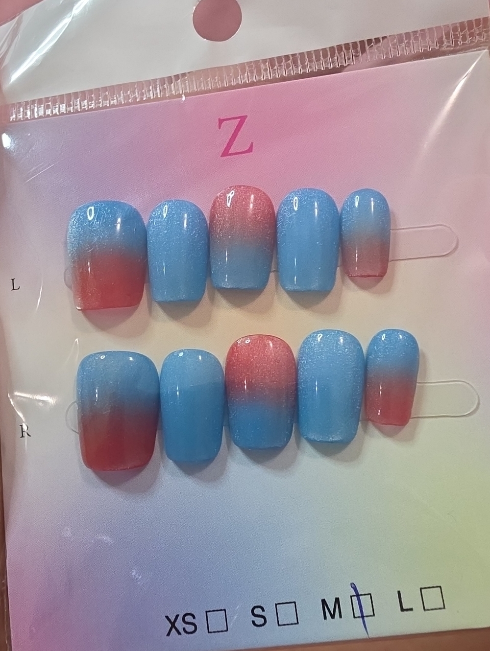 Gradient Blue and Pink Press-On Nails - Women Accessories